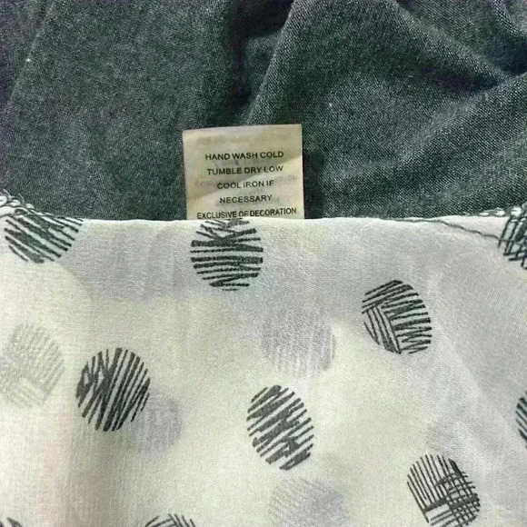 Stitch Fix Pixley | Mixed Material Gray Top with Semi-Sheer Polka Dot Back - Picture 7 of 7